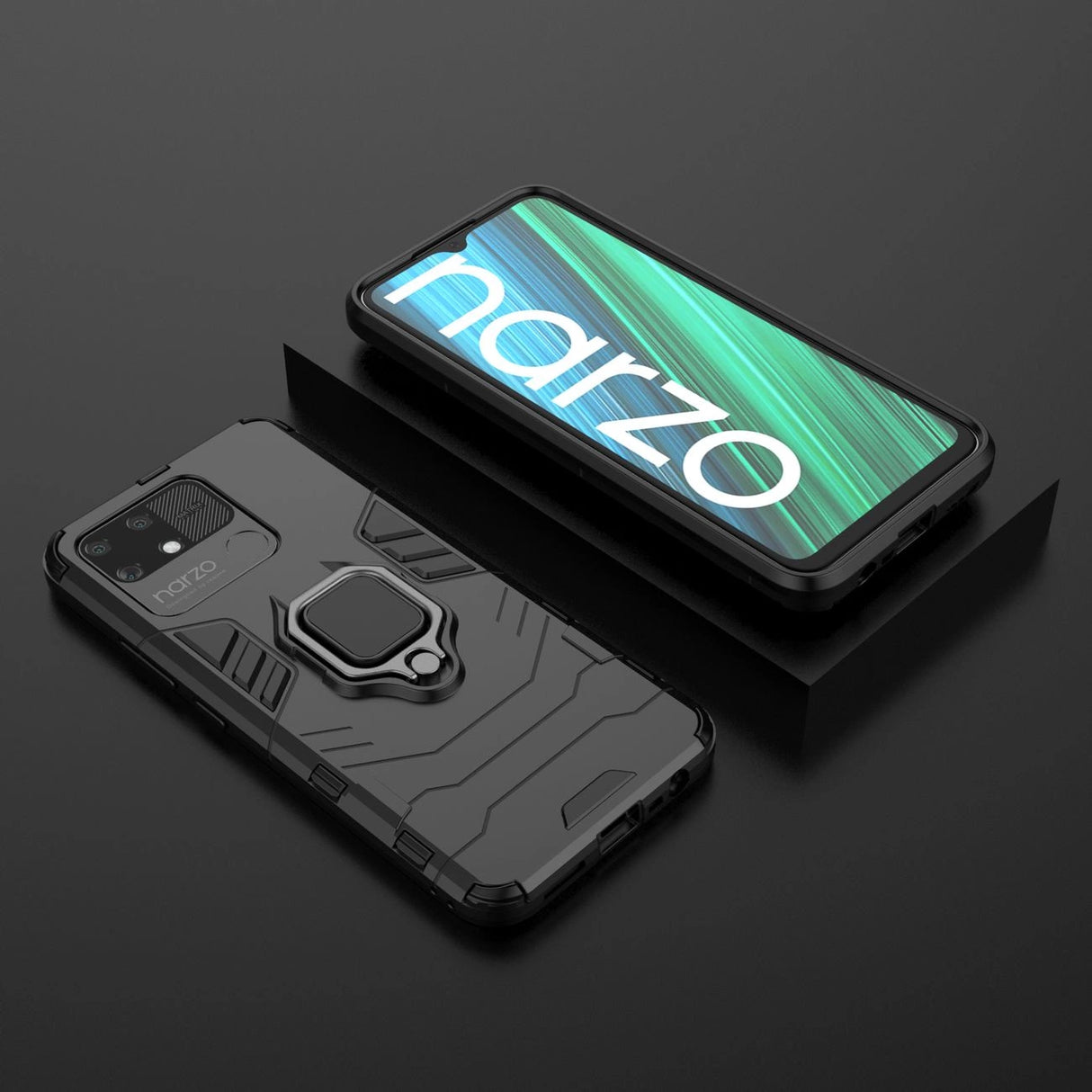 Ring Armor robust hybrid case cover + magnetisk holder Realme Narzo 50A sort