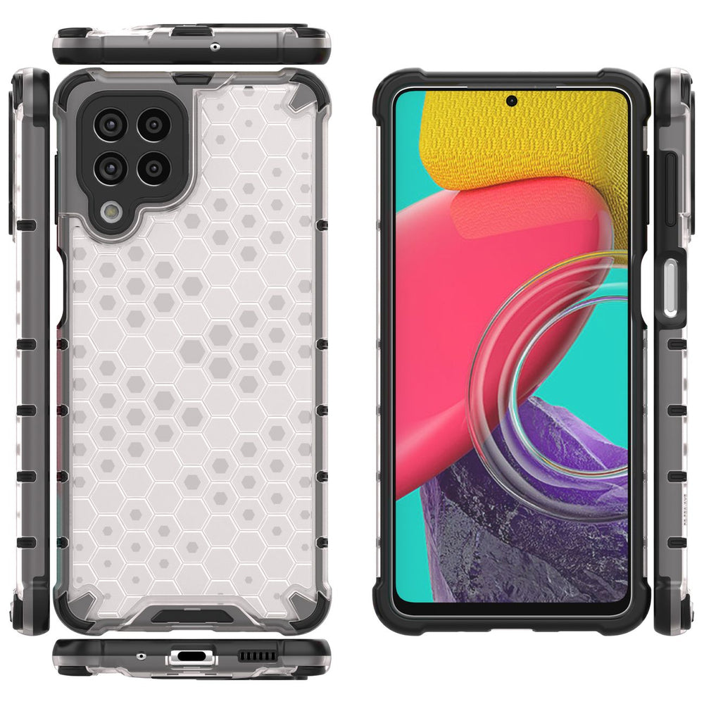 Honeycomb case pansret cover med en gel ramme til Samsung Galaxy M53 5G gennemsigtig