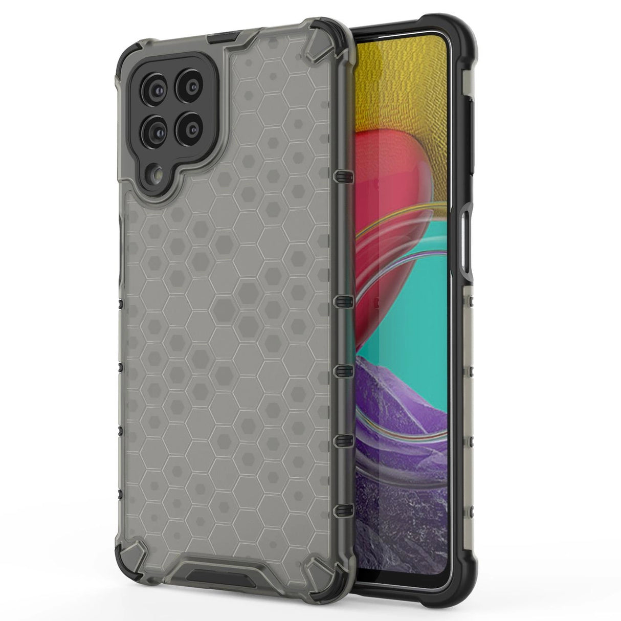 Honeycomb case pansret cover med en gel ramme til Samsung Galaxy M53 5G sort