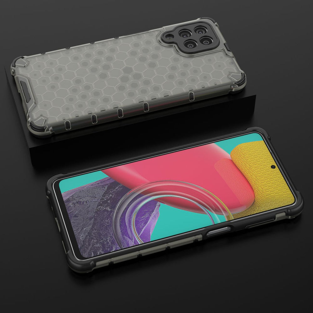 Honeycomb case pansret cover med en gel ramme til Samsung Galaxy M53 5G sort