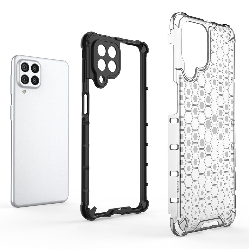 Honeycomb case pansret cover med en gel ramme til Samsung Galaxy M53 5G sort