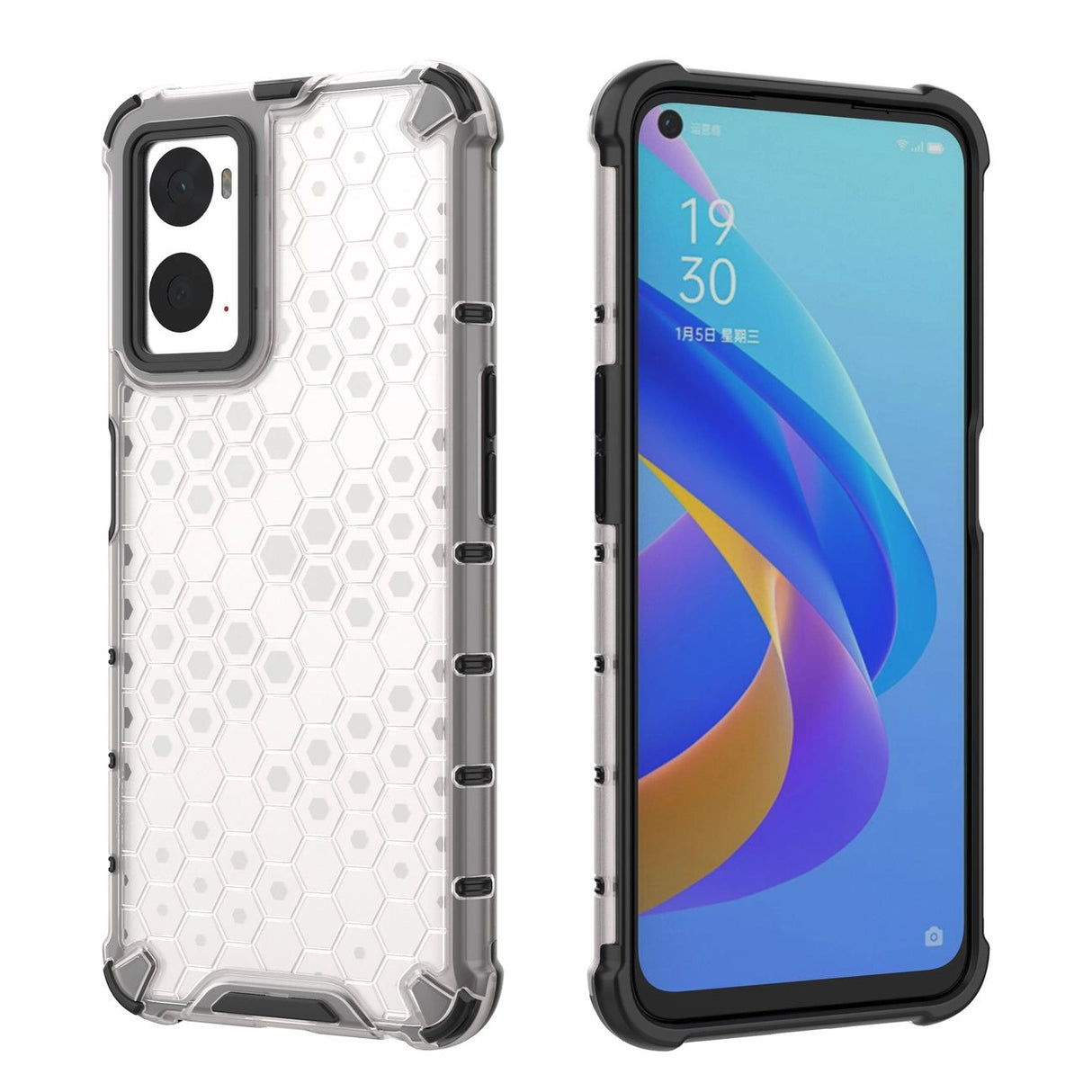 Honeycomb case pansret cover med gel ramme Oppo A76 / Oppo A36 / Realme 9i gennemsigtig