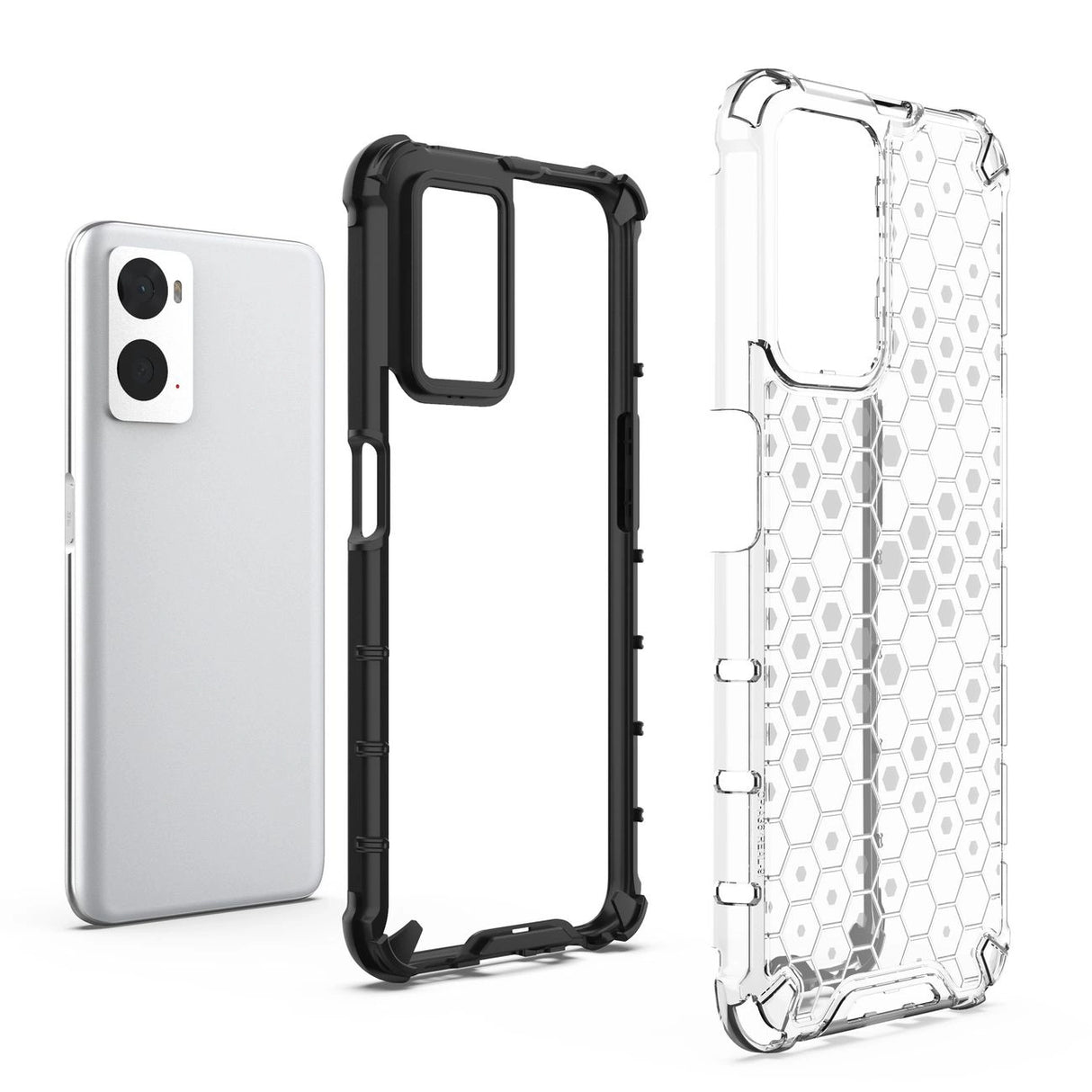 Honeycomb case pansret cover med gel ramme Oppo A76 / Oppo A36 / Realme 9i gennemsigtig