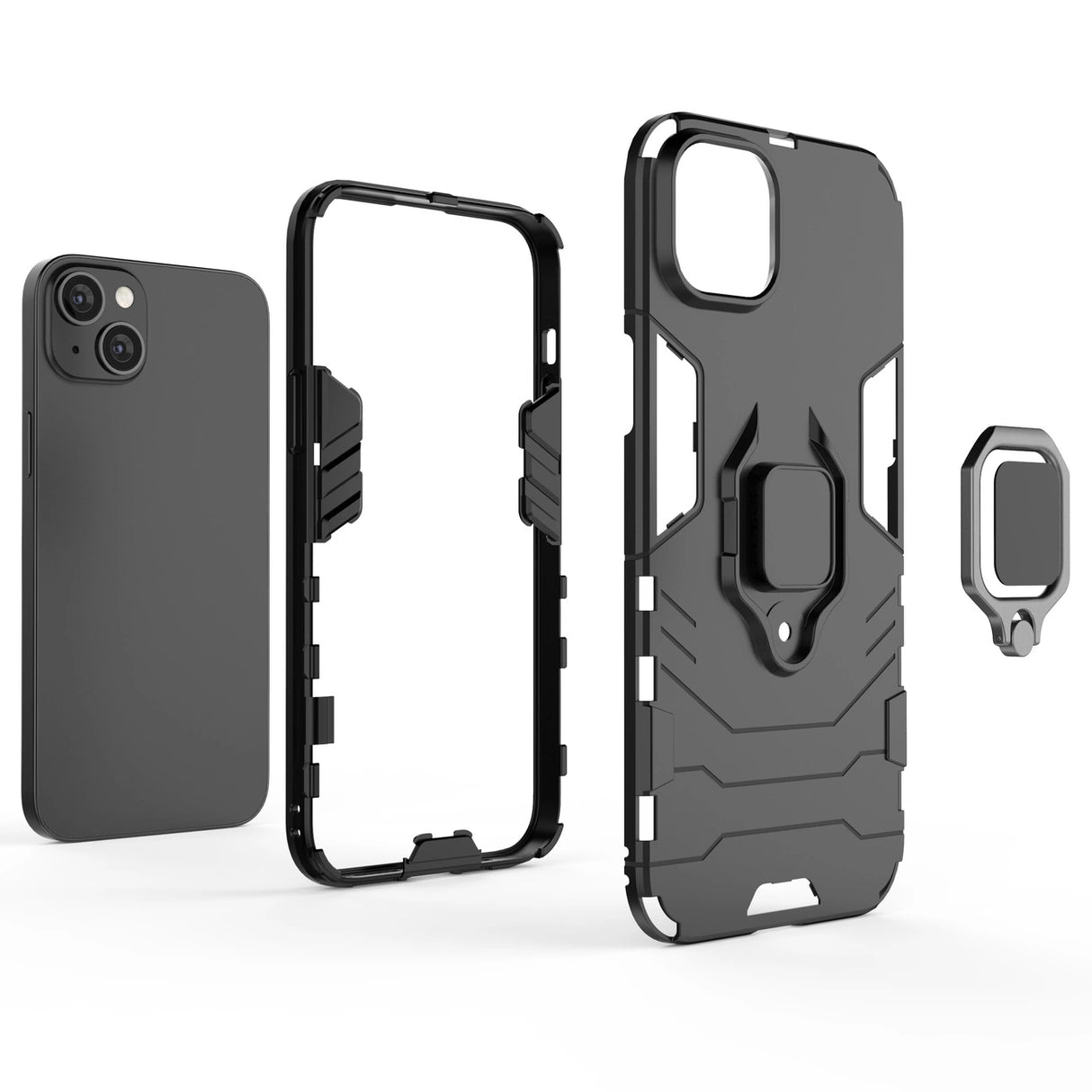 Ring Armor case til iPhone 14 pansret cover magnetisk holder ring sort