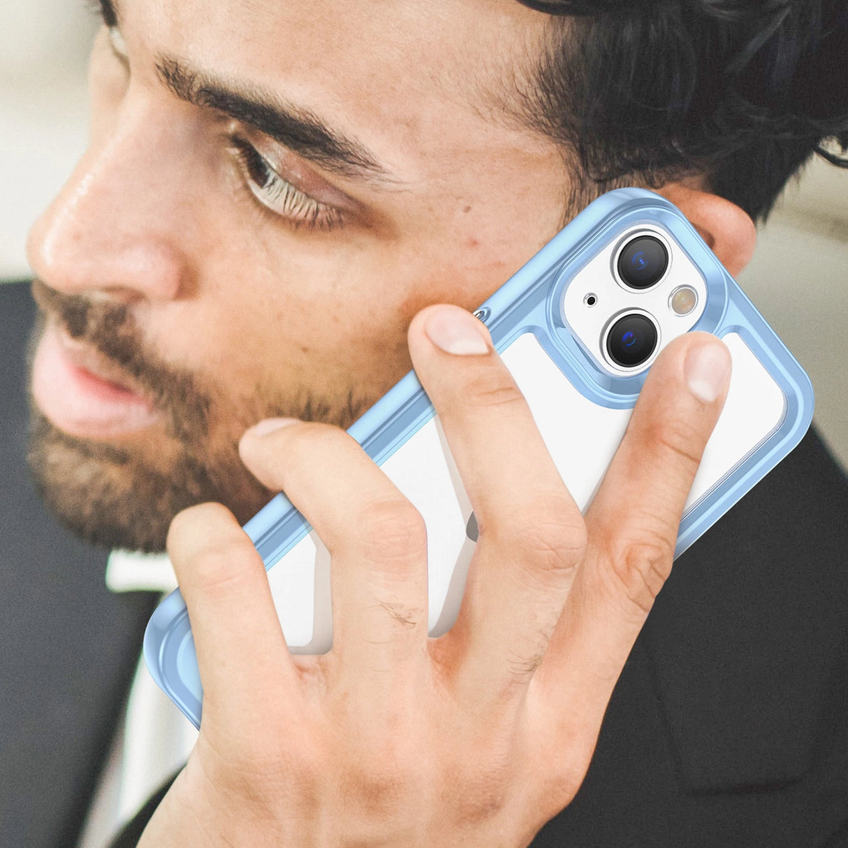 Outer Space Case iPhone 14 Plus Hardcover med gel ramme blå