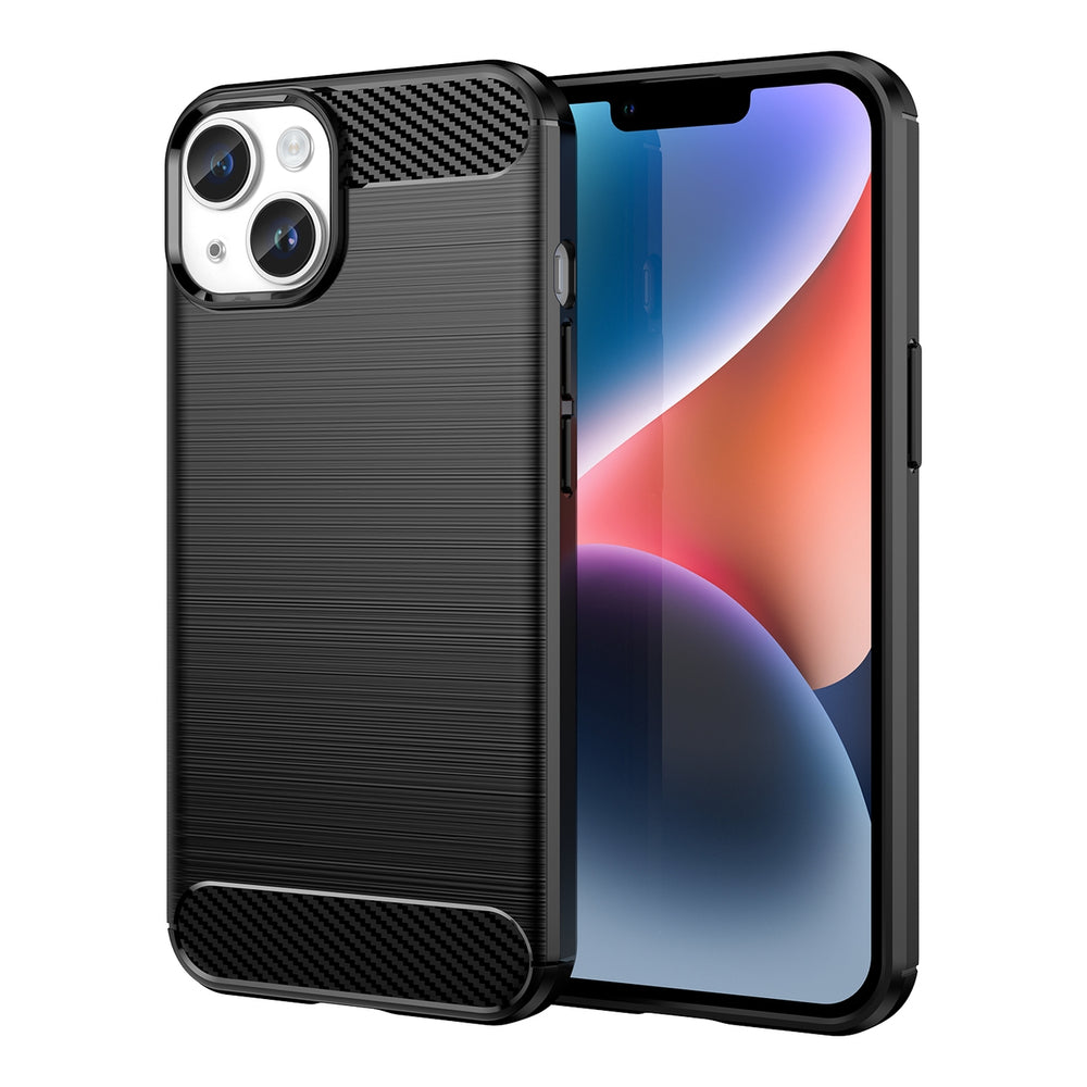 Carbon Case til iPhone 14 Plus Fleksibel gel bagdæk sort