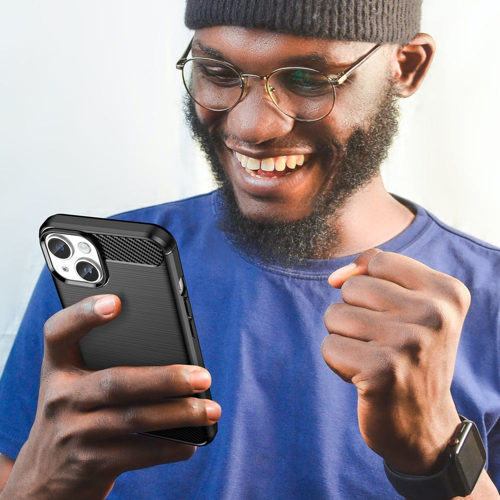 Carbon Case til iPhone 14 Plus Fleksibel gel bagdæk sort
