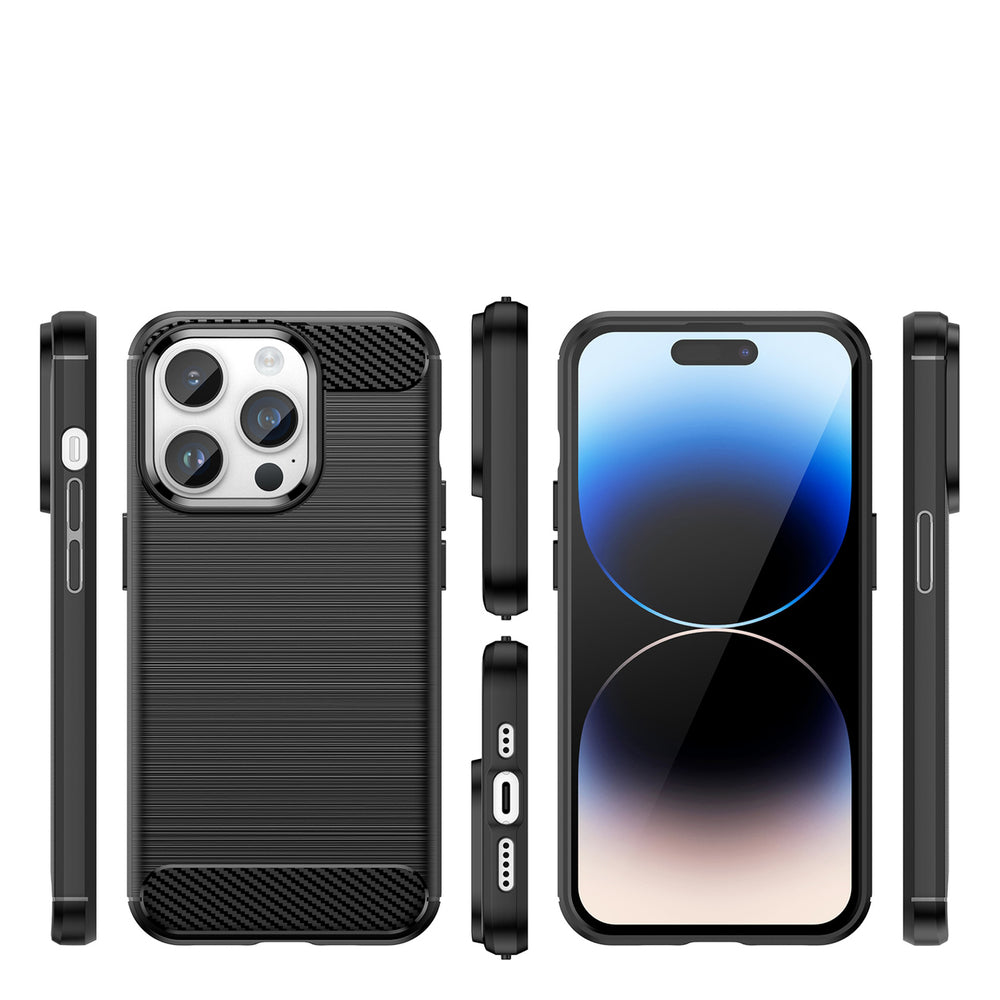 Carbon Case iPhone 14 Pro Max fleksibelt gel bagdæk sort