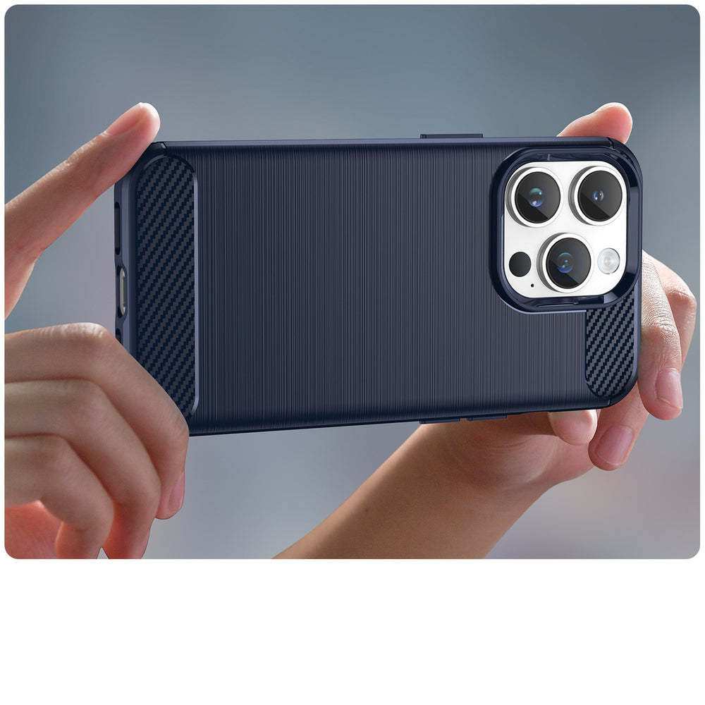 Carbon Case til iPhone 14 Pro Max Fleksibel gel bagdækning blå