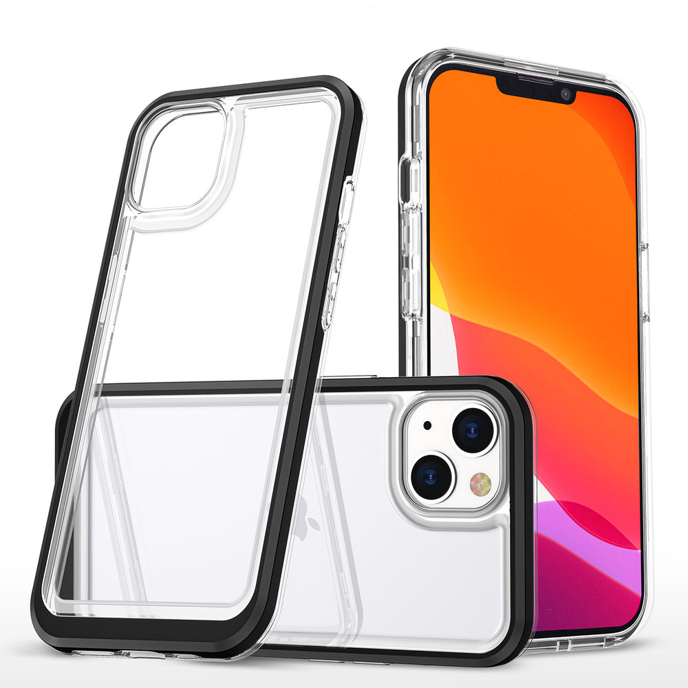Gennemsigtige 3in1 case til iPhone 14 silikone cover med ramme sort