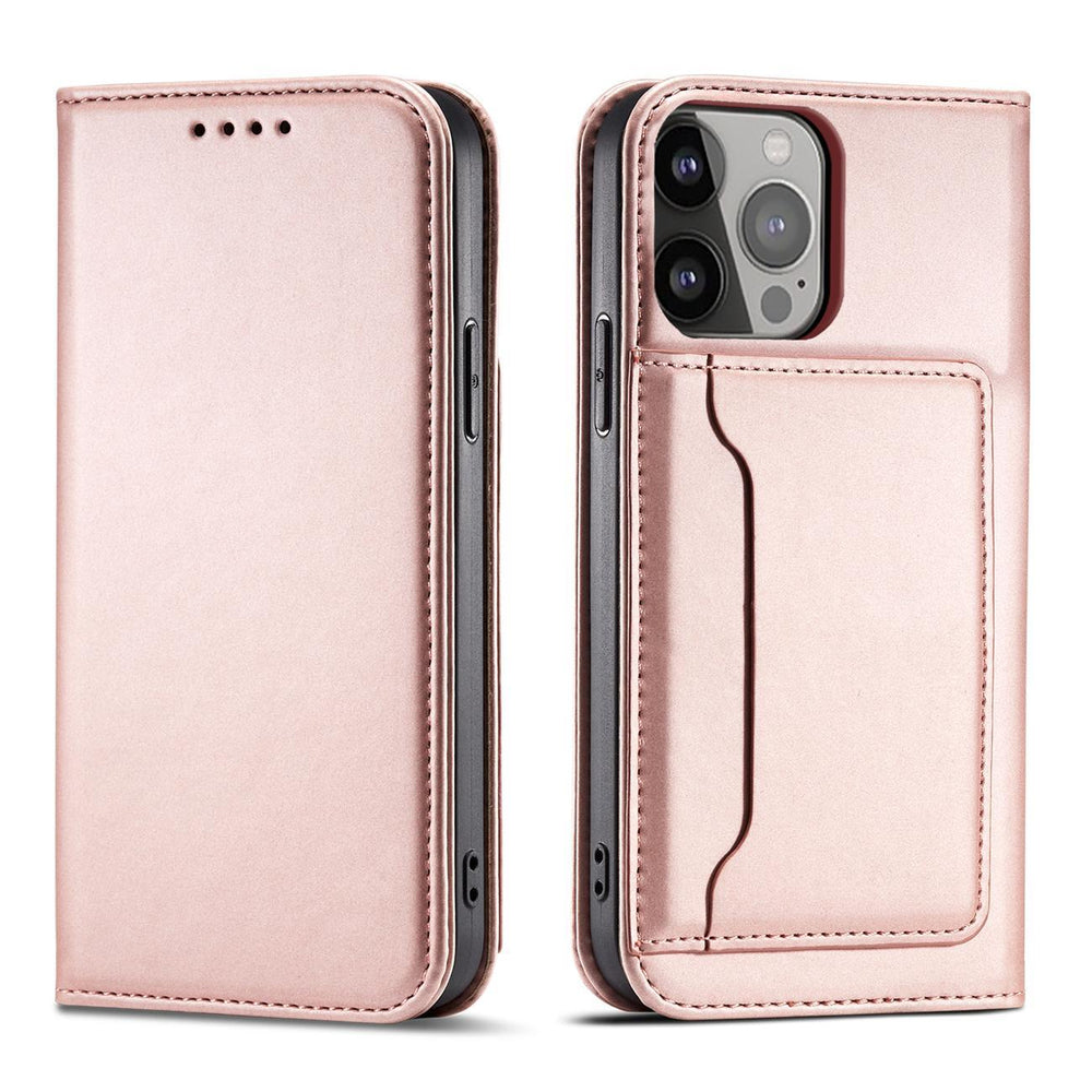 Magnetkort Hylde Hylde til iPhone 14 Pro flip cover tegnebog stativ pink