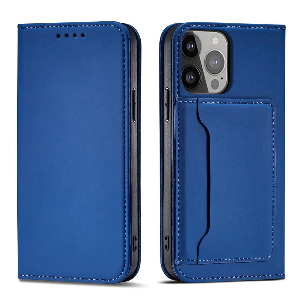 Magnetkort Hylde Hylde til iPhone 14 Pro Max flip cover tegnebog stativ blå