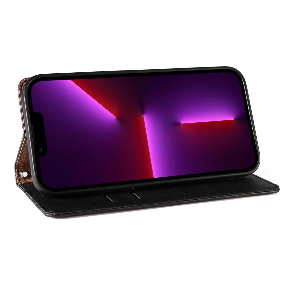 Magnet Strap Case til iPhone 14 Flip Wallet Mini Lanyard Stand Sort