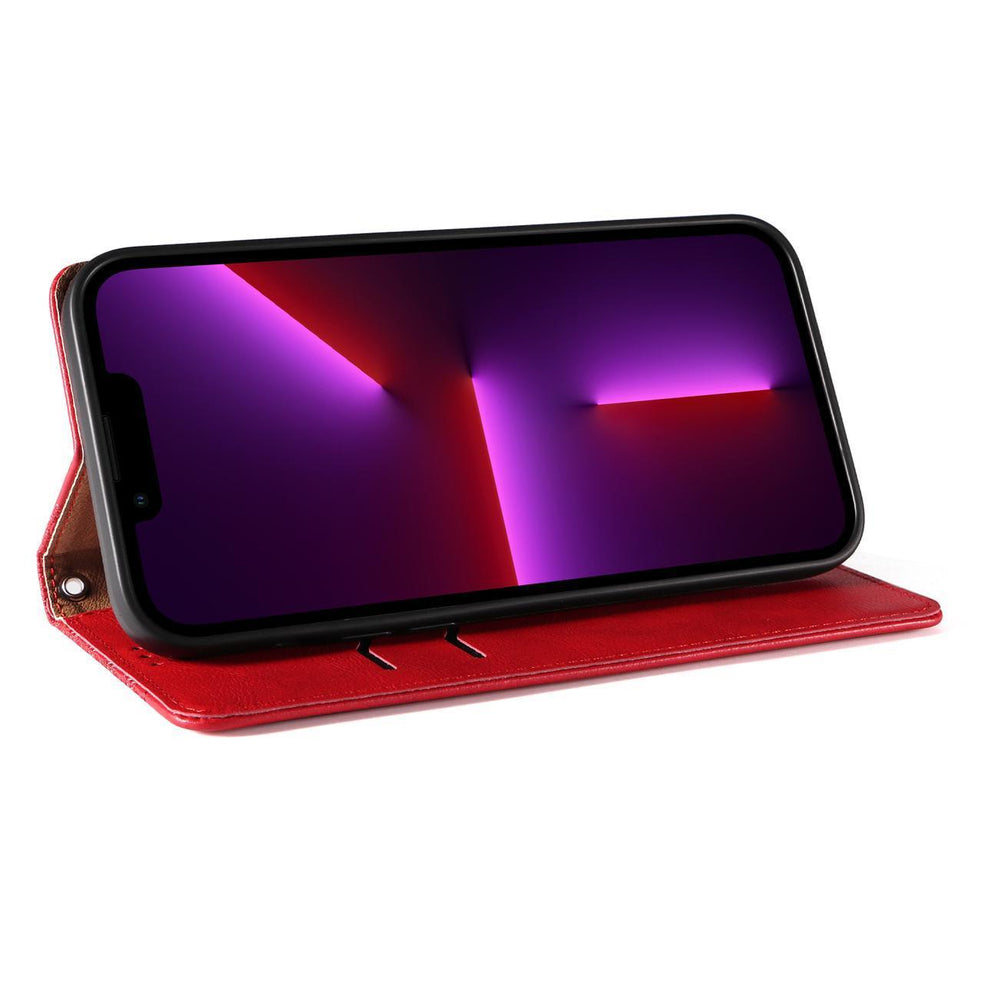 Magnet Strap Case iPhone 14 Plus Case med Flip Wallet Mini Lanyard Stand Red