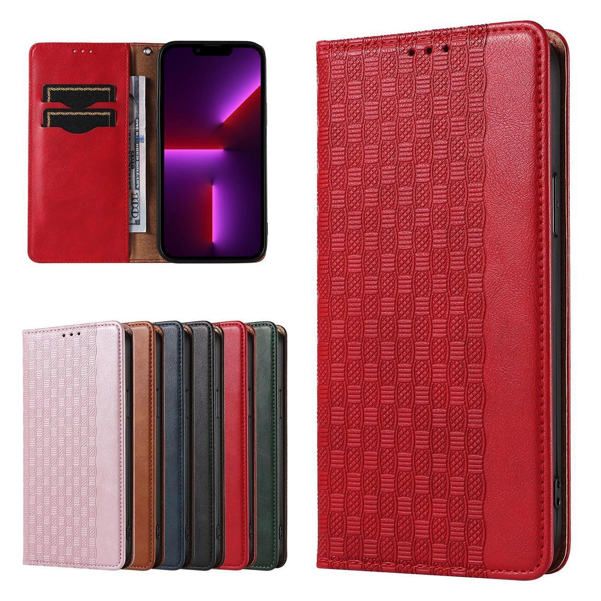 Magnet Strap Case iPhone 14 Plus Case med Flip Wallet Mini Lanyard Stand Red