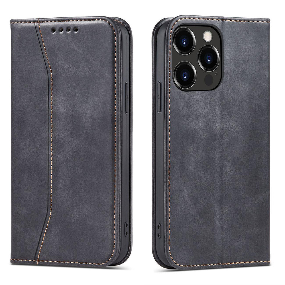 Magnet Fancy Case Case for iPhone 14 Pro Max flip cover tegnebog stativ sort
