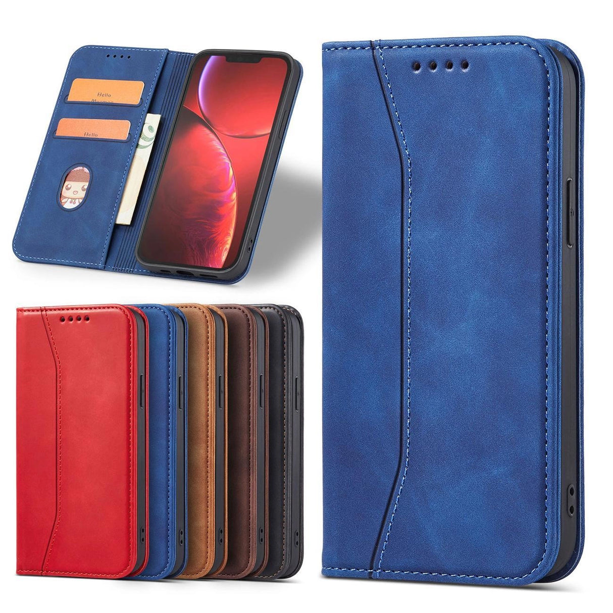 Magnet Fancy Case Case for iPhone 14 Pro Max cover med flip wallet stand blå