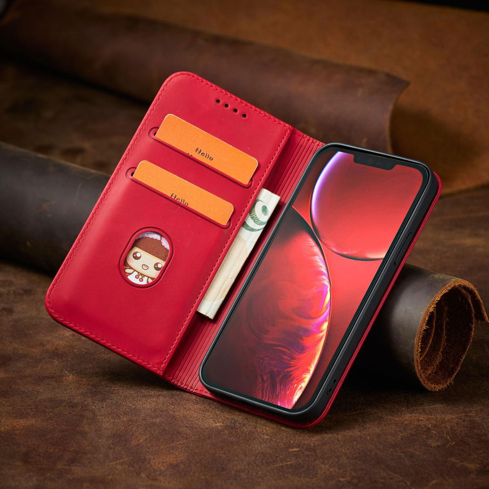 Magnet Fancy Case Case for iPhone 14 Pro Max flip cover tegnebog stativ rød