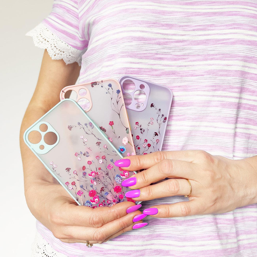 Design Case for iPhone 12 Pro blomsterhylster lysblå