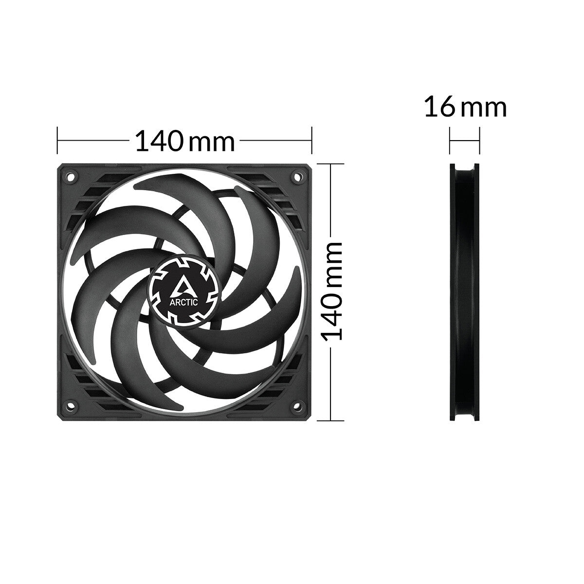ARCTIC P14 Slim PWM PST Computerkabinet Ventilator 14 cm Sort 1 stk