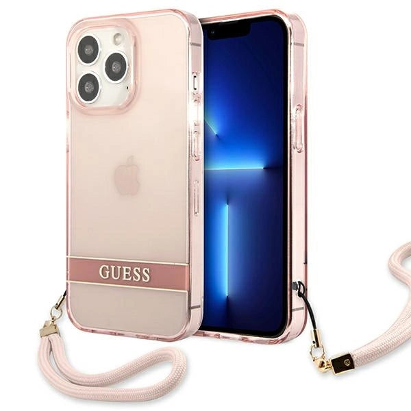 Guess gennemsigtige båndsæske til iPhone 13 Pro / 13 6.1" - Pink