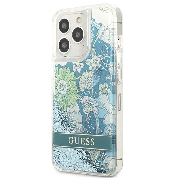 Guess GUHCP13LLFLSN iPhone 13 Pro / 13 6.1" grøn/grøn hardcase Flower Liquid Glitter