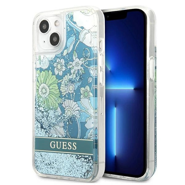 Guess GUHCP13MLFLSN iPhone 13 6.1" grøn/grøn hardcase Flower Liquid Glitter
