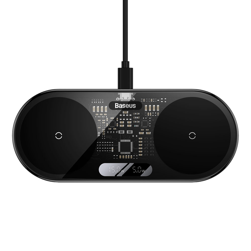 Baseus Digital LED Display dobbelt trådløs oplader med digitalt display 20W sort (WXSX010101)