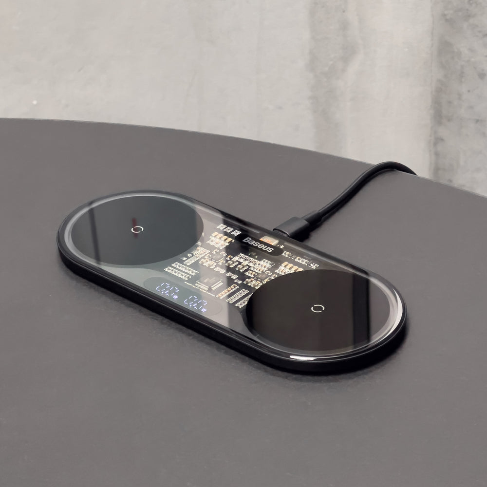Baseus Digital LED Display dobbelt trådløs oplader med digitalt display 20W sort (WXSX010101)