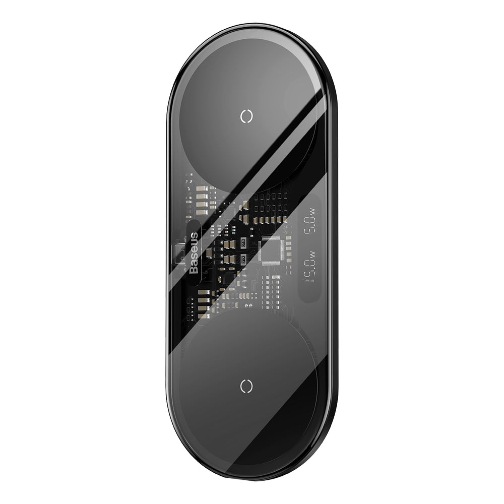 Baseus Digital LED Display dobbelt trådløs oplader med digitalt display 20W sort (WXSX010101)