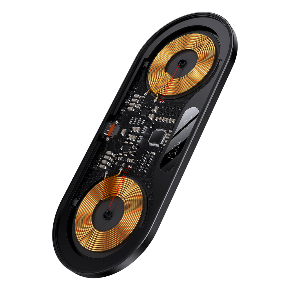 Baseus Digital LED Display dobbelt trådløs oplader med digitalt display 20W sort (WXSX010101)