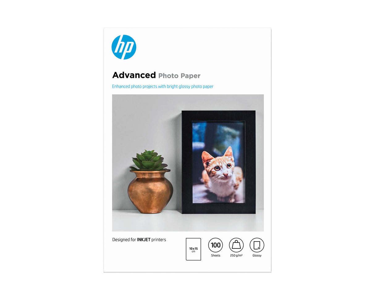 HP Advanced-fotopapir, blankt, 250 g/m2, 10 x 15 cm (101 x 152 mm), 100 ark