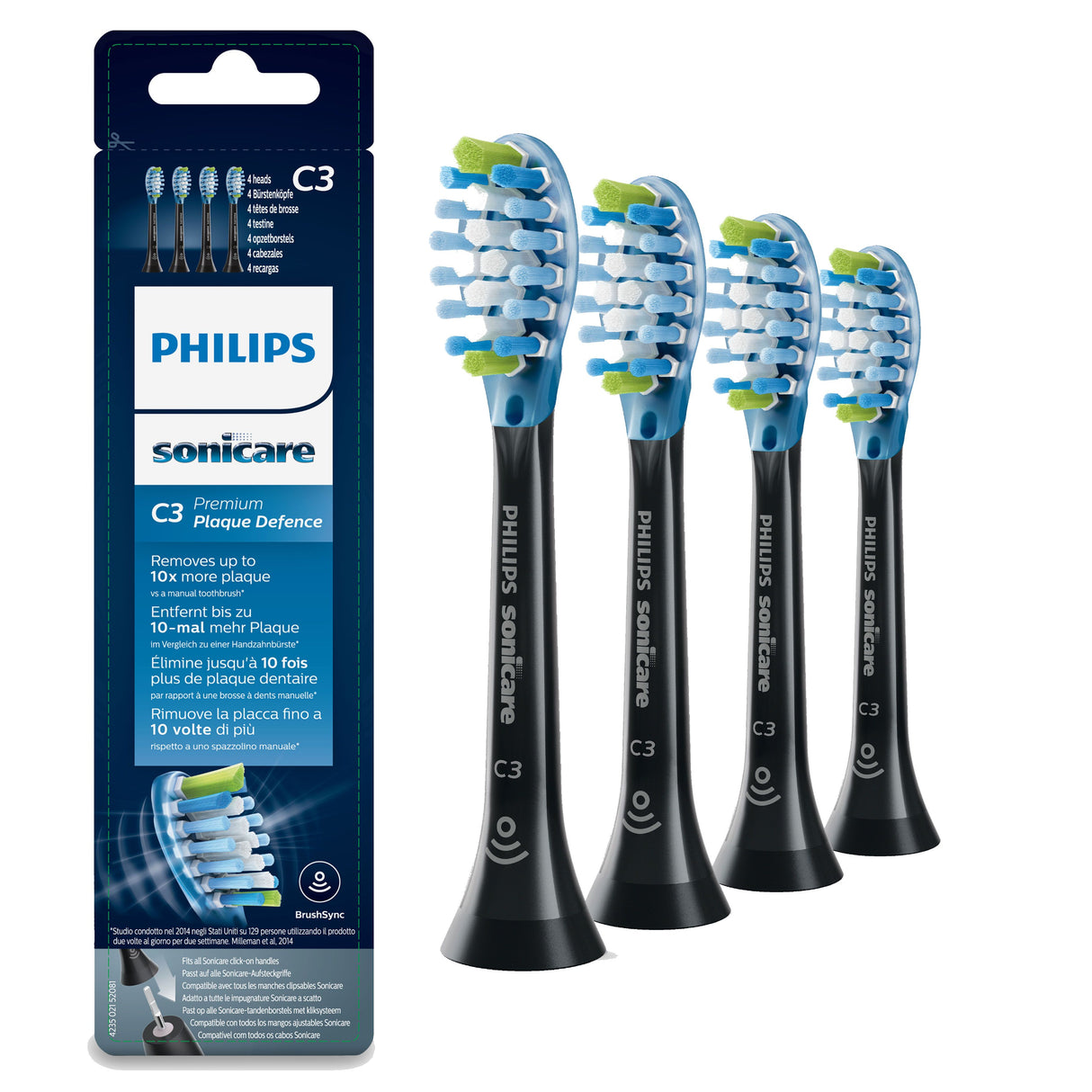Philips C3 Premium Plaque Defence HX9044/33 4x Soniske tandbørstehoveder - Sort