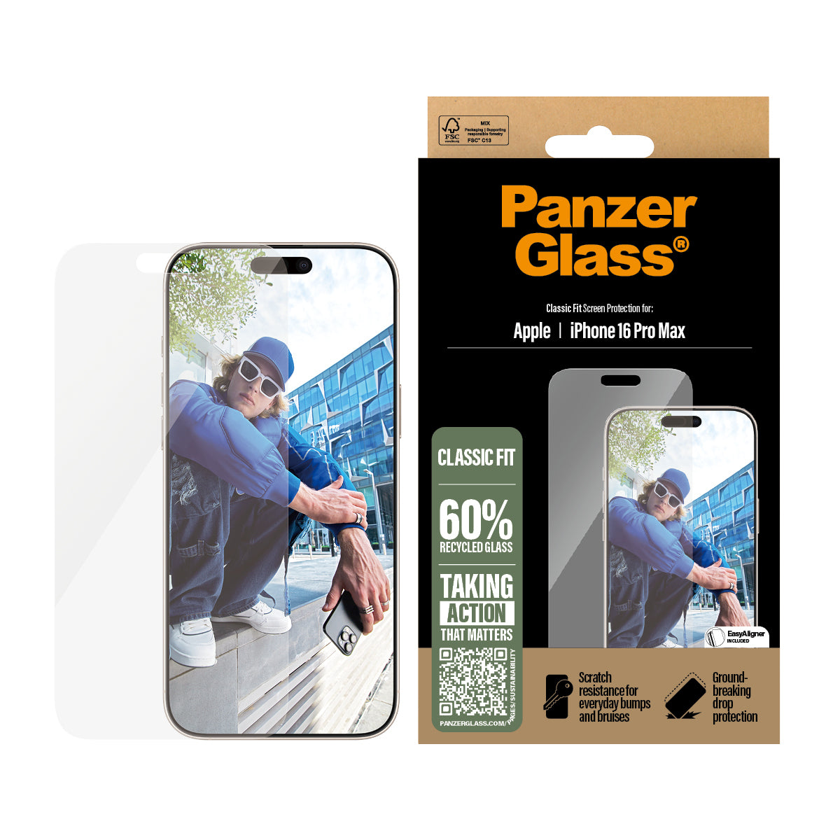 PanzerGlass ® Skærmbeskyttelse iPhone 16 Pro Max | Classic Fit