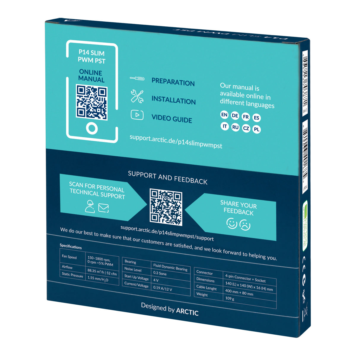 ARCTIC P14 Slim PWM PST Computerkabinet Ventilator 14 cm Sort 1 stk