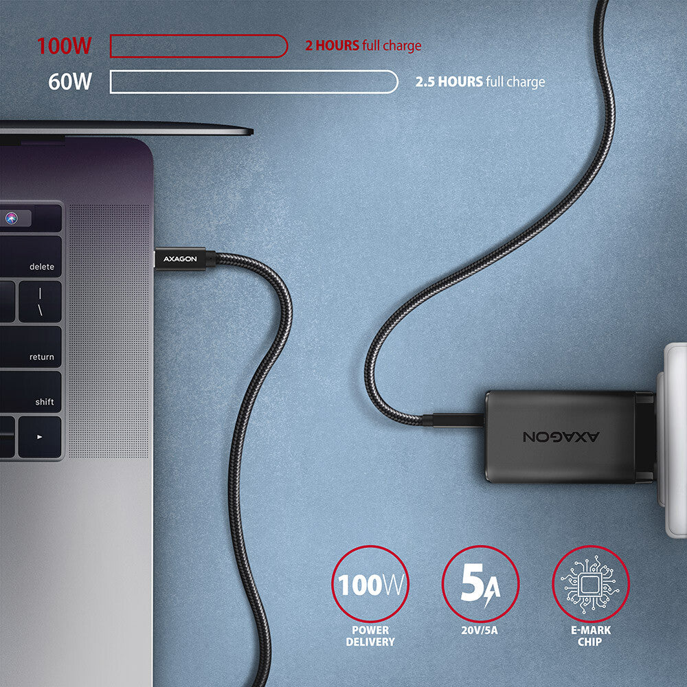 Axagon BUCM32-CM10AB USB-kabel USB 3.2 Gen 2x2 1 m USB C 20 Gbit/sek. 100 W Sort