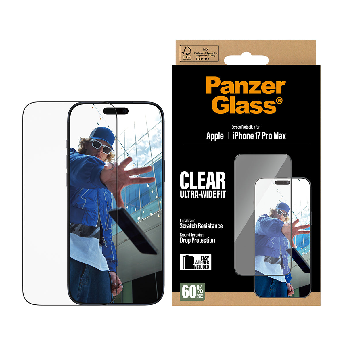 PanzerGlass Screen Protector iPhone 17 Pro Max / Ultra-Wide Fit w. EasyAligner