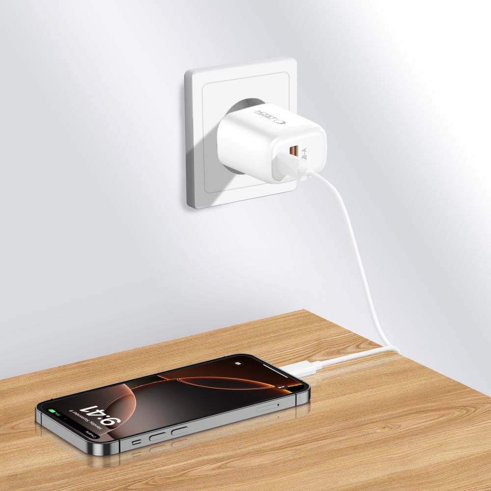 Tech Protect Nca30 2 Port Netværksopladder Pd 30 W / Qc3.0 + Type C Kabel Hvid