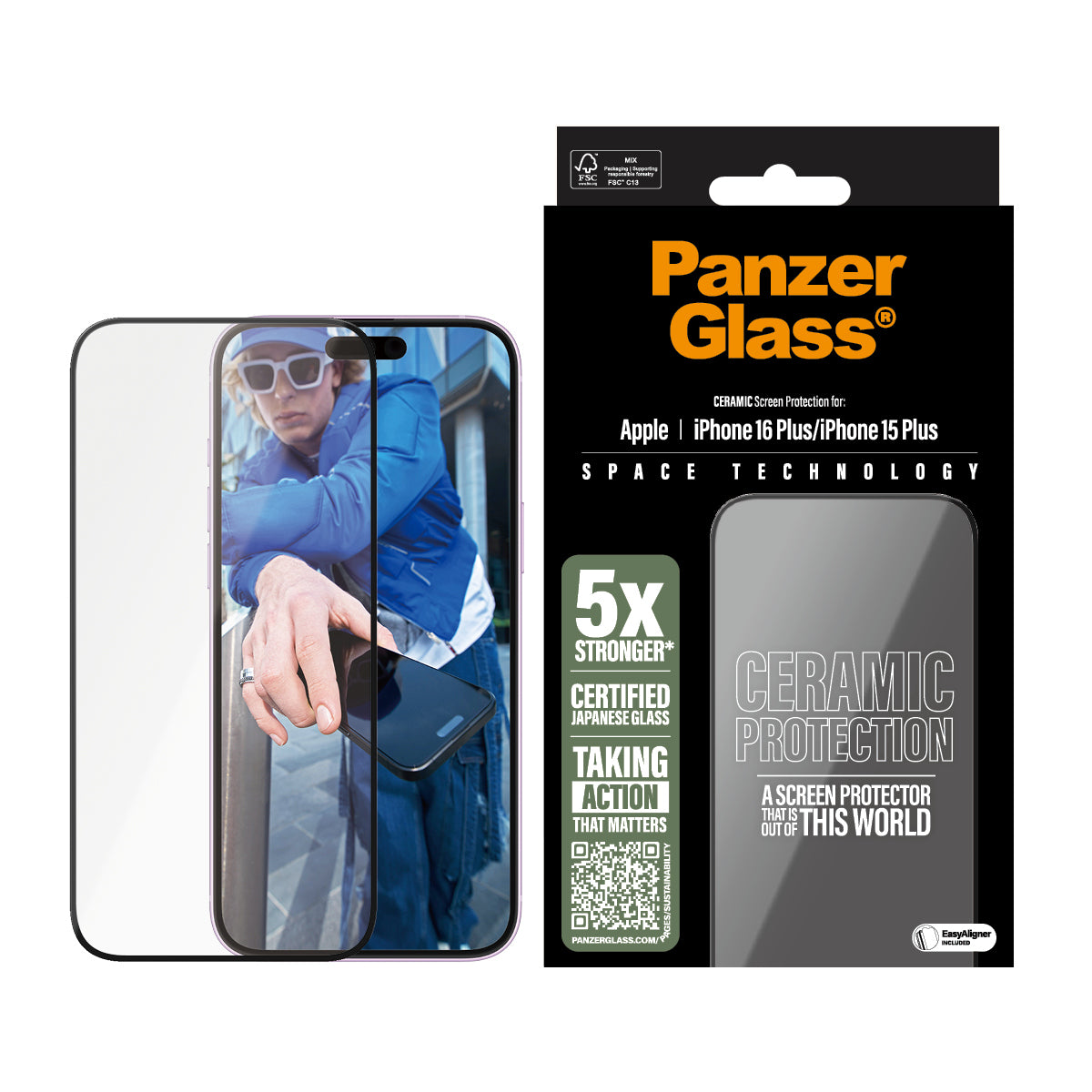 PanzerGlass ® Ceramic Skærmbeskyttelse iPhone 16 Plus | 15 Plus | Ultra-Wide Fit