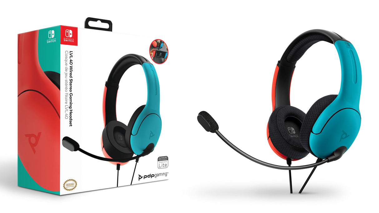 PDP LVL40 Headset Ledningsført Spil Sort, Blå, Rød