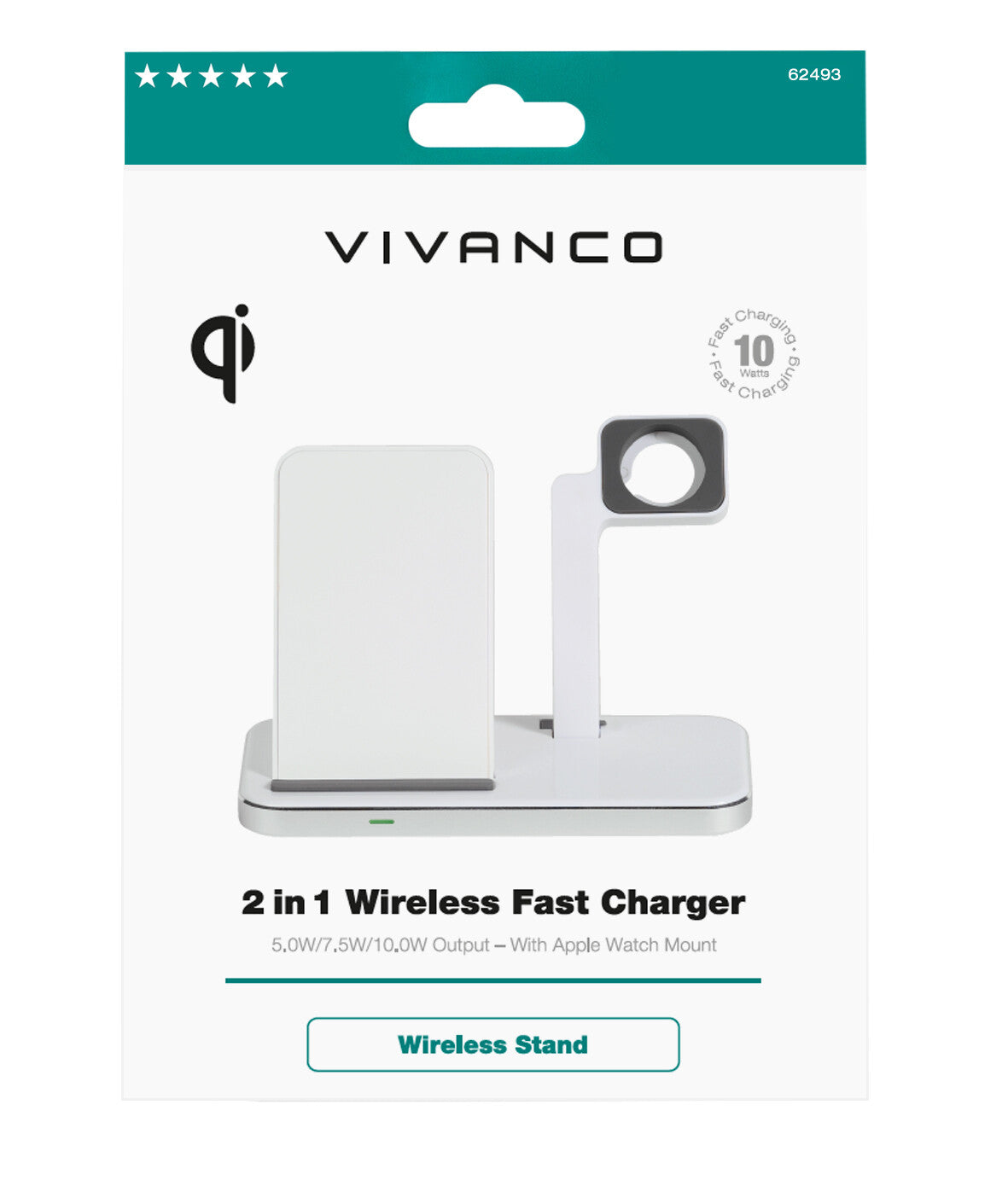 Vivanco 2 in 1 Wireless Fast Charger Smartphone, SmartWatch Hvid USB Hurtig opladning Indendørs