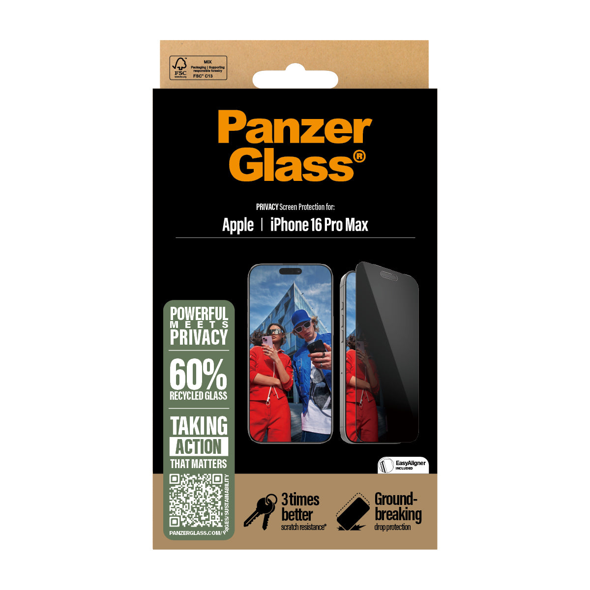 PanzerGlass Privacy Screen Protector iPhone 16 Pro Max - Ultra-Wide Fit