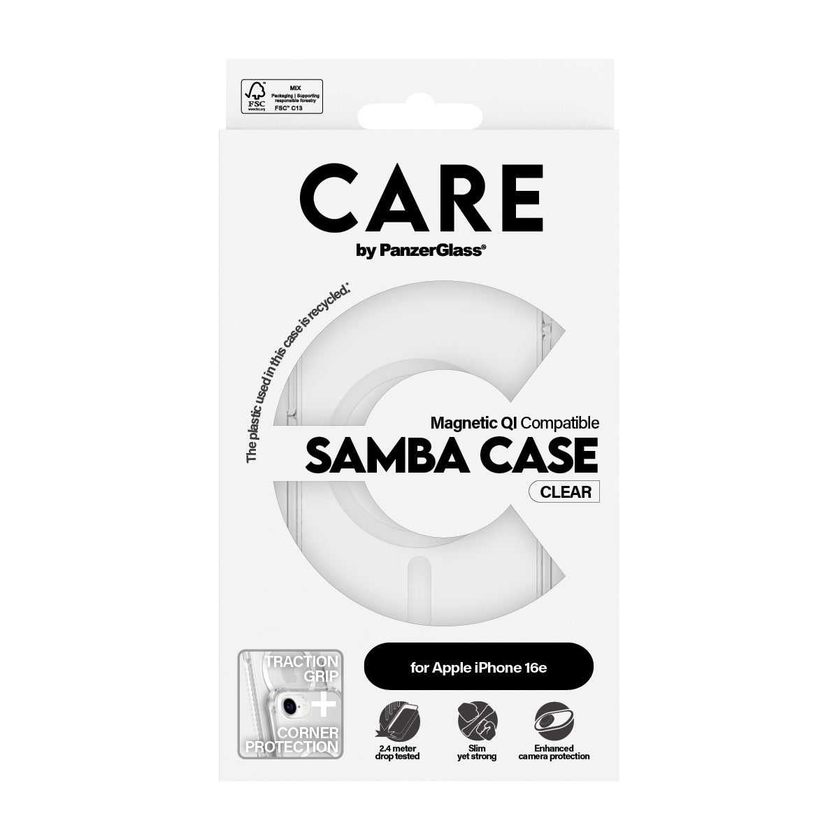 CARE by PanzerGlass Samba Case Transparent w. White Qi Compatible iPhone 17e | 16e