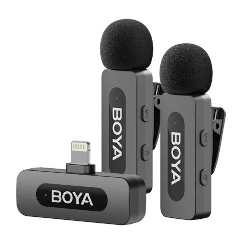 BOYA Mikrofon Trådløs BY-V2 V2.0 2.4GHz med 2 sendere og 1 modtager (Lightning) Black EU