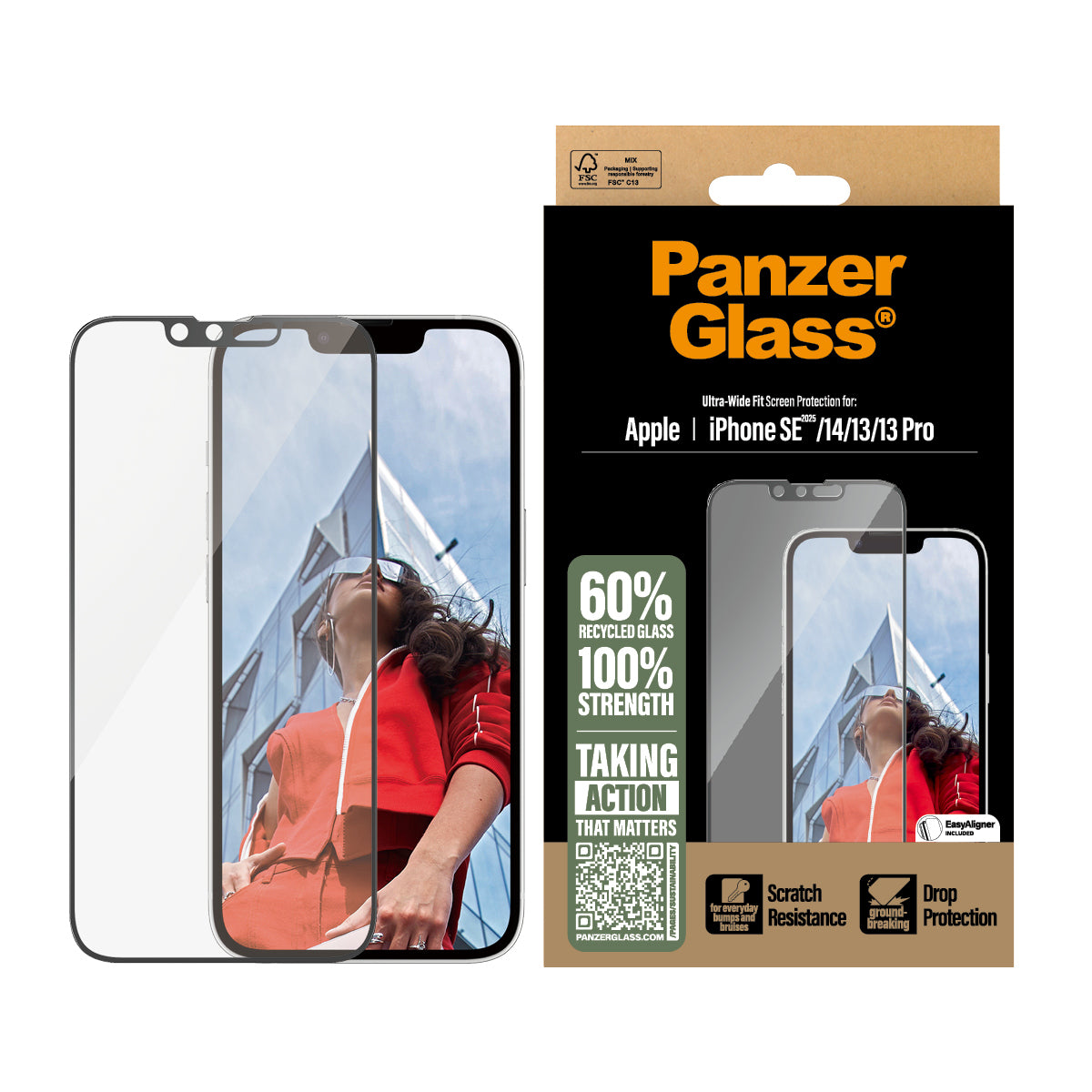 PanzerGlass Screen Protector iPhone 16e/14/13/13 Pro - Ultra-Wide Fit w. Aligner