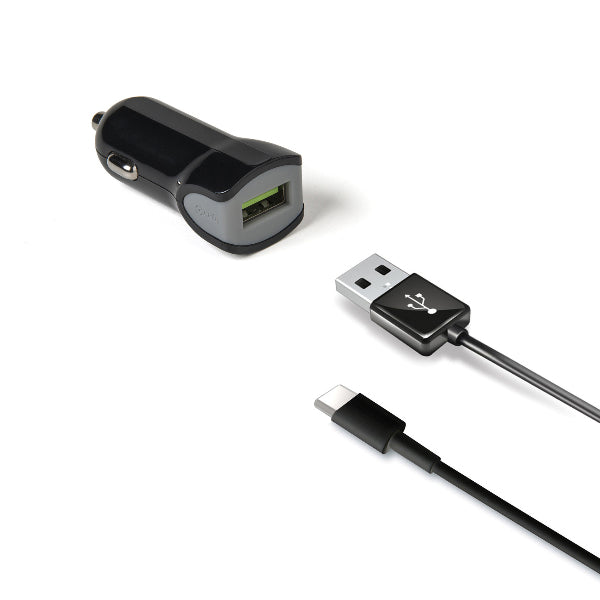 Celly Car Charger + USB-A to USB-C Cable 12W Black (1M)