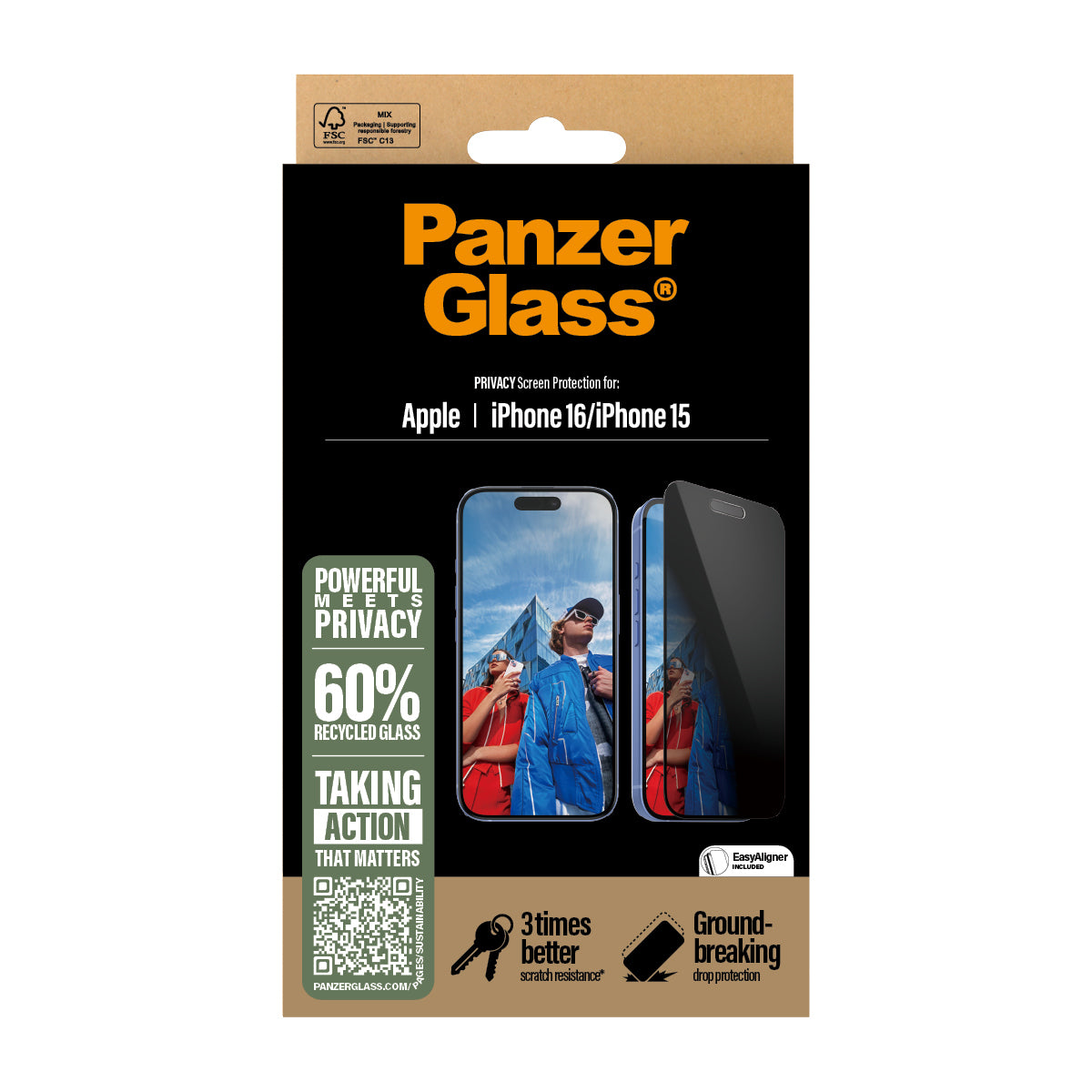 PanzerGlass Privacy Screen Protector iPhone 16 - Ultra-Wide Fit