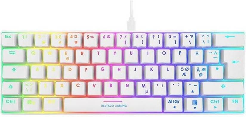Deltaco Mech 60% Keyboard Pudding Keycaps Hot swap RGB - Gaming Tastatur - Hvid