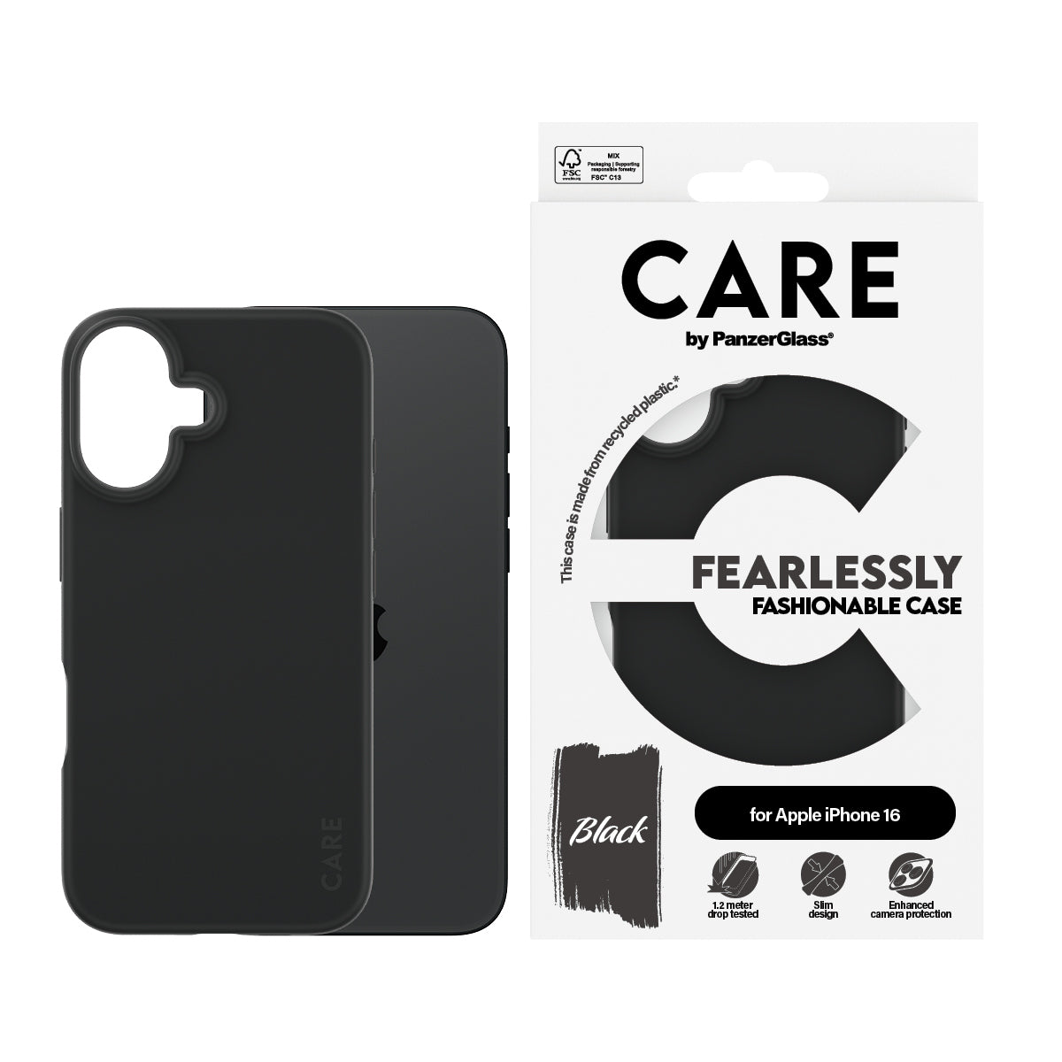CARE by PanzerGlass Fashionable Case Black iPhone 16