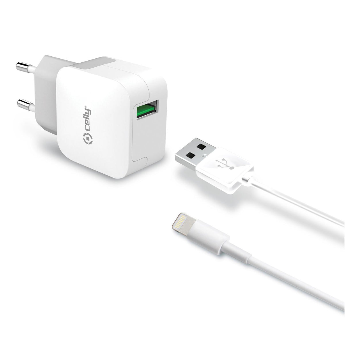 Celly Wall Charger + USB-A to Lightning Cable 12W White (1M)